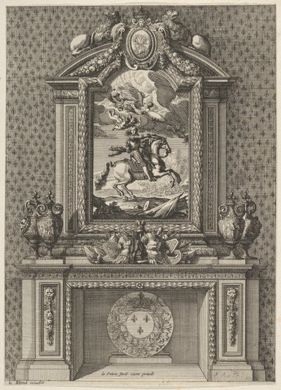 Chimenea con una pintura de Luis XIV sobre la repisa, de 