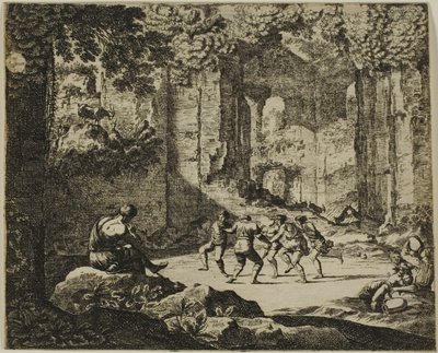 Danza de los pastores en ruinas antiguas de Jean le Pautre