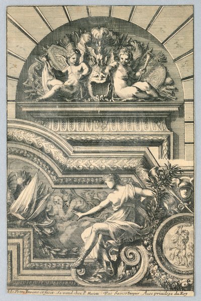 Diseño para sobrepuerta y marco, de "Recherche de Plusieurs Beaux Morceaux" de Jean le Pautre