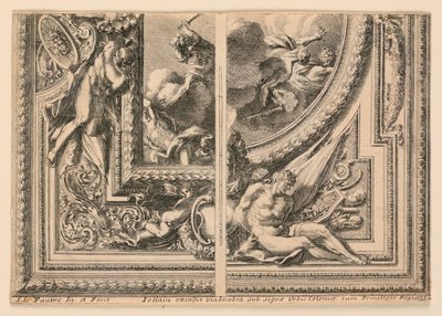 Hoja con dos diseños para decoraciones de techo, de "Plafons à la Romaine" de Jean le Pautre