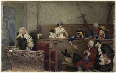 Juicio a Pierrot (acuarela y gouache, sobre grafito, sobre tabla crema) de Jean or Jehan Georges Vibert