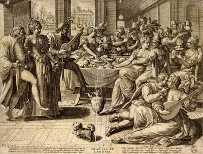 Cena de Jan Sadeler I (1550-1600), grabado de Jean or Johann Sadeler