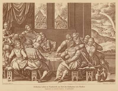La vida en la corte francesa en tiempos de Catalina de Médicis (grabado en cobre) de Jean or Johann Sadeler
