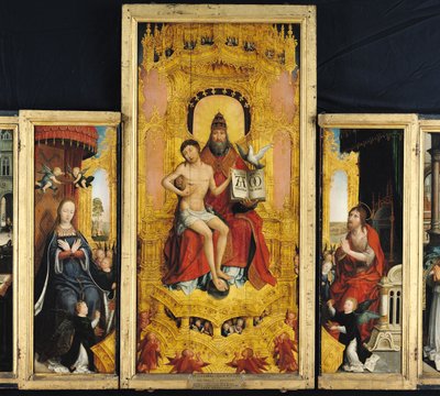 Políptico de la Glorificación de la Santísima Trinidad, panel central que representa la Trinidad, la Virgen y San Juan Bautista, c.1509-16 de Jean the Elder Bellegambe