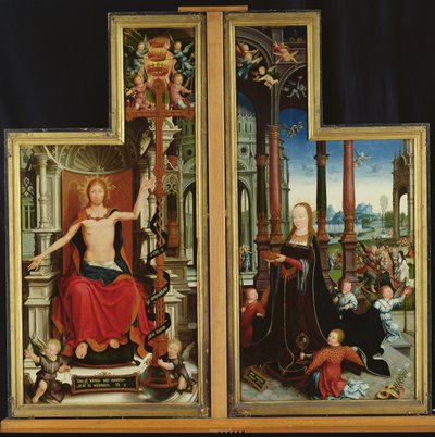 Políptico de la Glorificación de la Santísima Trinidad, paneles que representan a Cristo Entronizado y la Virgen, 1509-15 de Jean the Elder Bellegambe