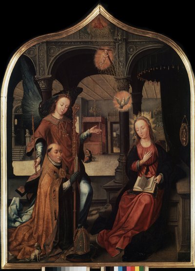 ""representación de la anunciación con el santo patrón Guillaume de Bruselas"" Panel central del tríptico de la anunciación (La anunciación). Pintura sobre madera de Jean Bellegambe el Viejo (1470-1534) San Petersburgo, Museo del Hermitage de Jean the Elder Bellegambe