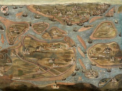 Mapa de la zona de Zwin (óleo sobre lienzo) de Jehan de Hervy