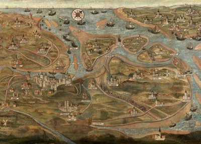 Mapa de la zona de Zwin (óleo sobre lienzo) de Jehan de Hervy