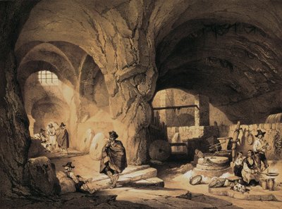 Molino árabe "Molinos de la Mina", litografía a color de Jenaro Pérez Villaamil