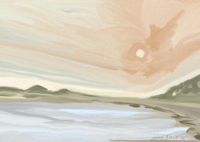 Puesta de sol en la tranquila playa de Jenna Alheit