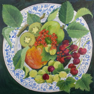 Manzanas y uvas, 2018 (acrílico sobre lienzo) de Jennifer Abbott