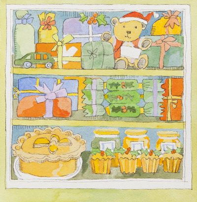 Interior de armario navideño (acuarela) de Jennifer Abbott