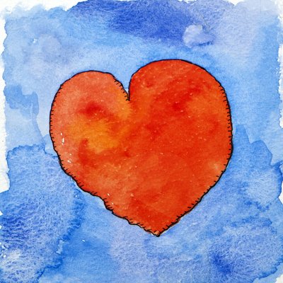 Corazón rojo sobre azul, 2011 (acuarela) de Jennifer Abbott