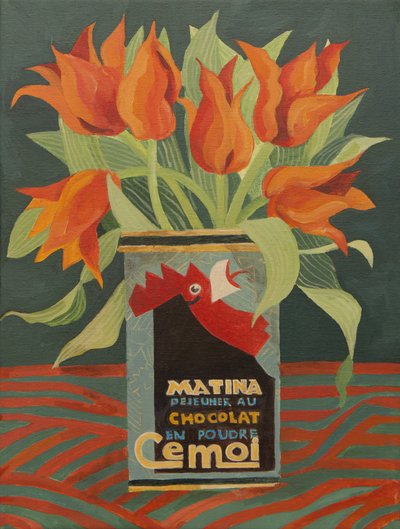 Tulipanes rojos en una vieja lata de café (acrílico) de Jennifer Abbott