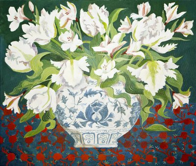 Tulipanes dobles blancos y alstroemerias, 2013 (acrílico sobre lienzo) de Jennifer Abbott