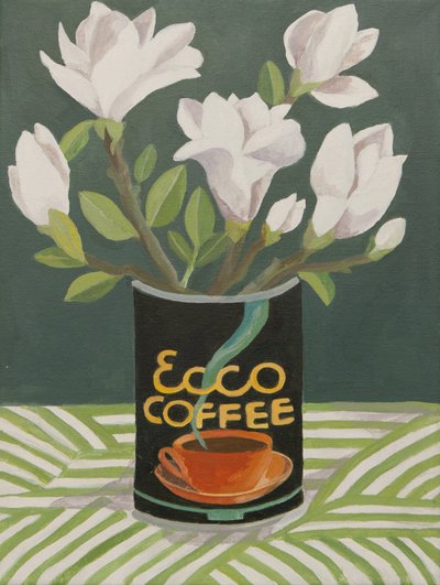 Magnolia blanca en lata de café vieja (acrílico) de Jennifer Abbott