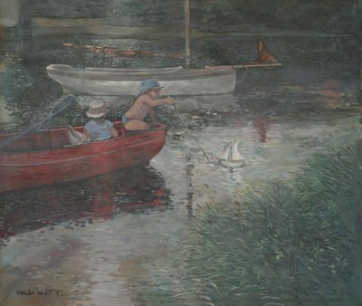 Niños navegando en un yate (óleo sobre lienzo) de Jennifer Wright