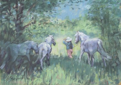 Ponis de verano (óleo sobre lienzo) de Jennifer Wright
