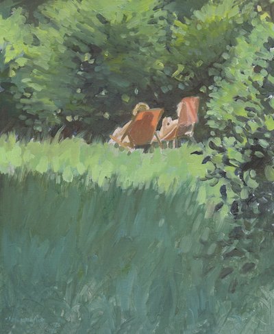 Two Ladies Relaxing In Sun (óleo sobre lienzo) de Jennifer Wright