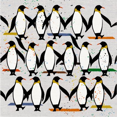 Pingüinos bailarines, 2022 (técnica mixta) de Jenny Frean