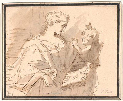 Una santa con un libro y un putto de Jens Juel