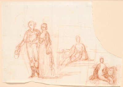 Boceto compositivo para el retrato familiar de Ryberg; a la derecha boceto de una figura femenina sentada de Jens Juel