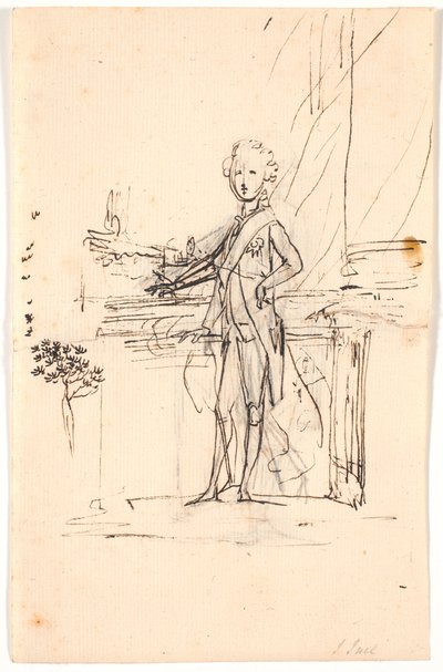 Boceto de composición para retrato de cuerpo entero de Federico VI como joven príncipe heredero. De pie junto a una mesa, de frente hacia la izquierda de Jens Juel