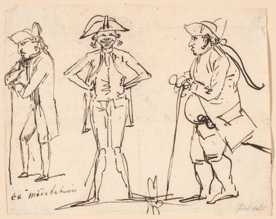 Meditación. Caricaturas de Clemens, Juel y Charles Bonnet de Jens Juel