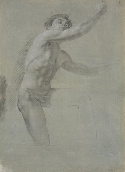 Modelo visto de frente, arrodillado sobre la pierna derecha; no terminado de dibujar de Jens Juel