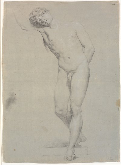 Modelo de pie de frente, cabeza apoyada en el brazo derecho levantado; no terminado de Jens Juel