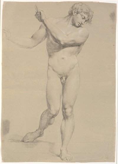 Modelo de pie de frente, con los brazos levantados de Jens Juel