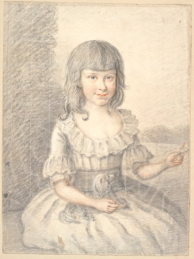 Retrato de una niña con un perro de Jens Juel