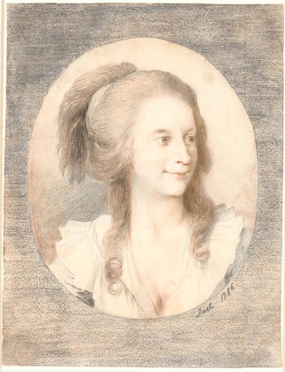 Retrato de la pastora Nicolai Bierfreund, nacida Henriksen. Oval, tres cuartos de perfil hacia la derecha de Jens Juel