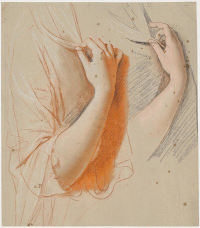 Estudio de un brazo derecho de mujer, sosteniendo un velo; trabajo preliminar para el retrato de la condesa Constance Bernstorff, nacida Knuth de Jens Juel