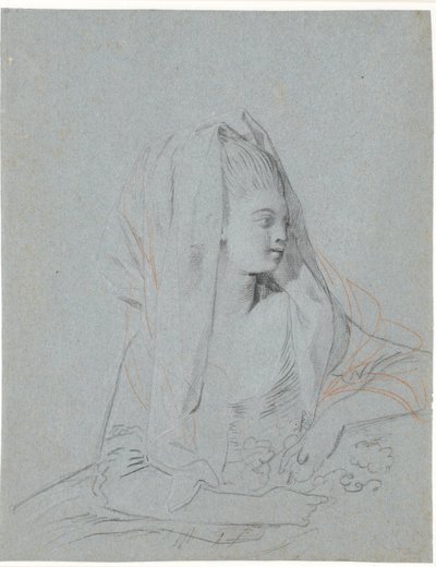 Estudio de joven sentada con flores en las manos y velo sobre la cabeza de Jens Juel