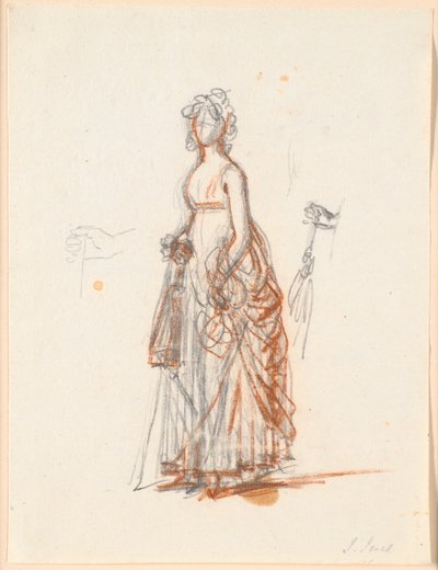 Estudio para el retrato de la familia Ryberg; Figura de la Sra. Ryberg y su mano derecha con un parasol de Jens Juel