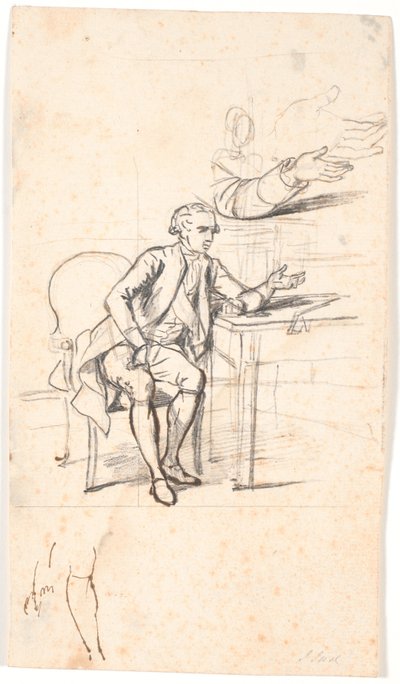 Estudio para el retrato familiar de Holmskiold de 1787: consejero Theodor Holmskiold sentado en una mesa de Jens Juel