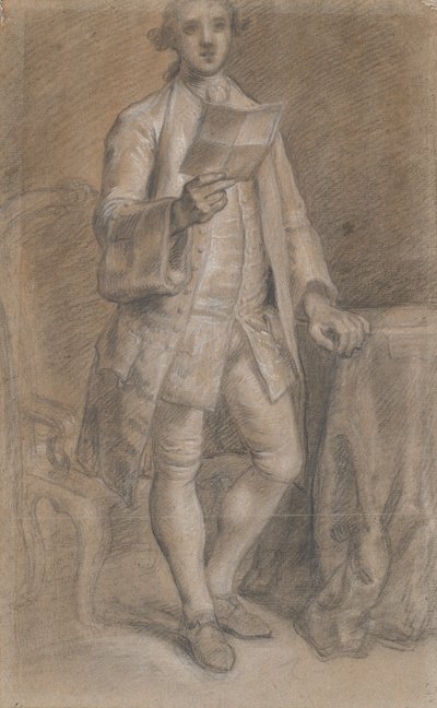Estudio para un retrato de un hombre de pie con un papel en la mano de Jens Juel