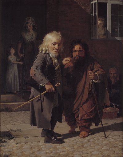 Dos Enanos: Obligeert, un Vendedor Judío de Cintas para Trenzas, junto al Enano Romano Bajocco en una de las Calles de Copenhague de Jens Juel