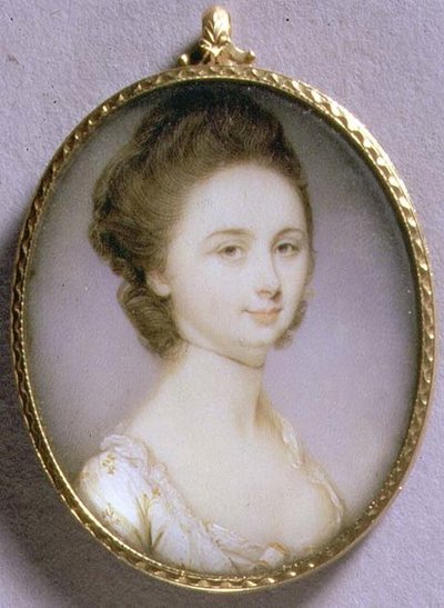 Retrato en miniatura de una dama con vestido blanco, c.1780-85 de Jeremiah Meyer