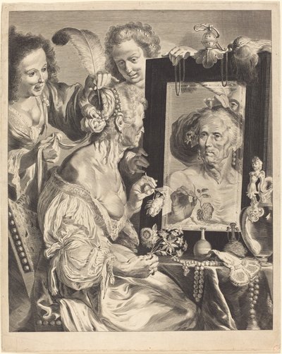 Una anciana en la mesa de tocador de Jeremias Falck after Johann Liss after Bernardo Strozzi