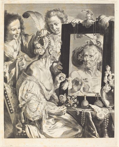 Una Anciana en la Mesa de Tocador de Jeremias Falck after Johann Liss after Bernardo Strozzi