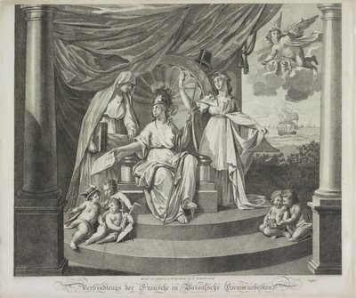 Alegoría de la Alianza con Francia, 1795 Unión de las Mancomunidades de Francia y Batavia (título sobre el objeto) de Jeremias Snoek