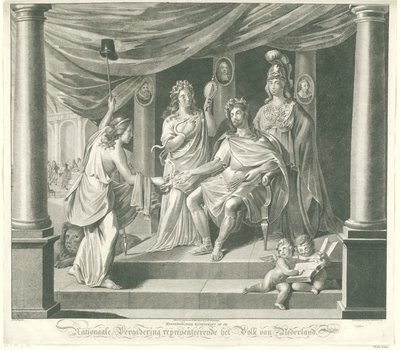 Alegoría sobre la Asamblea Nacional, 1796 Impresión artística simbólica en la Asamblea Nacional que representa al pueblo de los Países Bajos (título sobre el objeto) de Jeremias Snoek