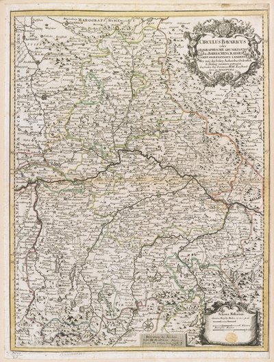 Mapa de Baviera, c.1695 (grabado en color) de Jeremias Wolff