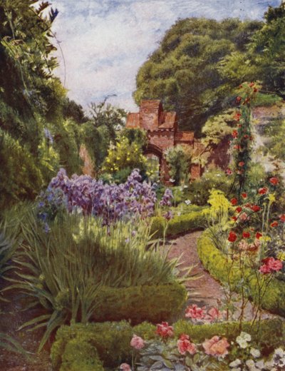 Fulham, puerta entre el jardín amurallado y los terrenos (litografía a color) de Jessie MacGregor