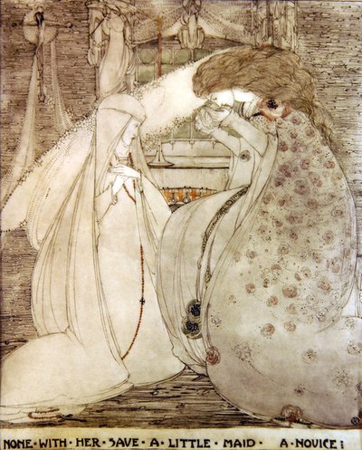 Ninguna con su Salvar a una Criada (pluma, tinta y aguada sobre papel) de Jessie Marion King