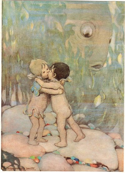 Tom y Ellie, ilustración de "The Water Babies" del reverendo Charles Kingsley (litografía en color) de Jessie Willcox Smith