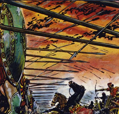 Alejandro ataca Persia y derrota a Darío (litografía en color) de Jesus Blasco