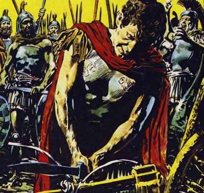Alejandro rompe el nudo gordiano con su espada (litografía en color) de Jesus Blasco
